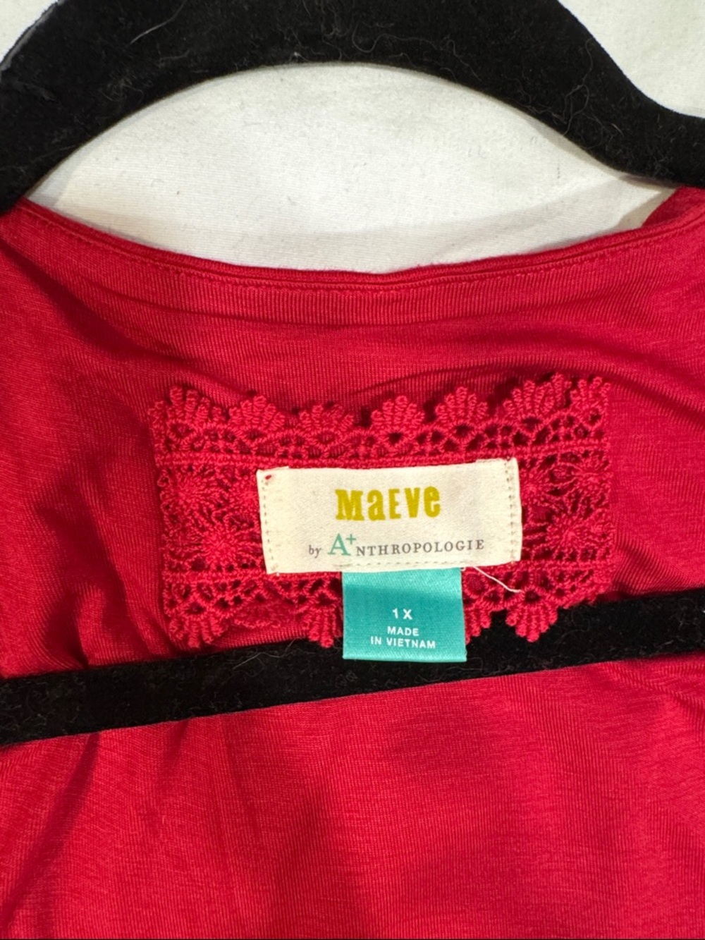 Anthropologie Maeve Red Midi Fit-and-Flare Dress 3/4 Sleeve - Picture 2 of 5